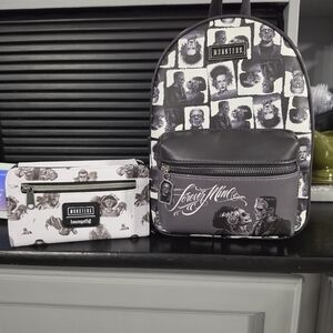 Loungefly Black & White 'Monsters' Mini Backpack with Matching Pouch